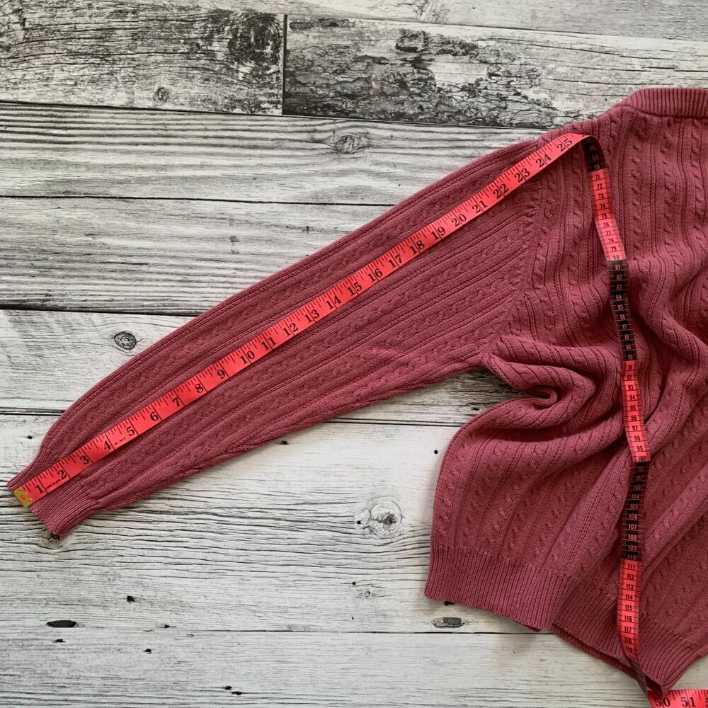 Vintage 90s Cable Knit Sweater M Pink Tradition Country Collection 80s Crewneck - Picture 14 of 14